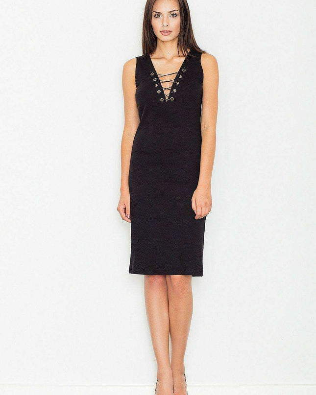 Elegant Cotton Knit Evening Dress with Stylish Neck Tie