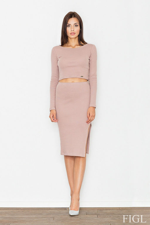 Elegant Cotton Knit Set with Pencil Skirt - Style 62659