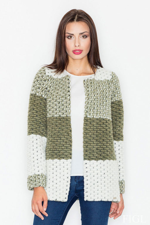 Elegant Wool Blend Cardigan with Open Front and Pockets