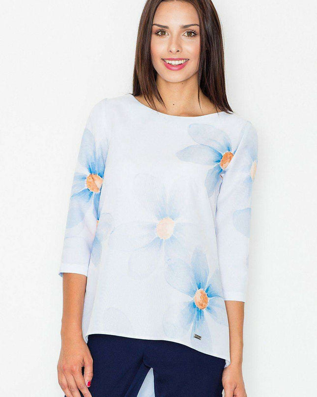 Vibrant Elbow-Sleeve Knit Blouse with Elegant Basque Design
