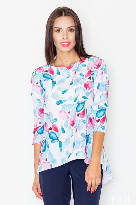 Vibrant Knit Blouse with Chic Elbow-Length Sleeves and Decorative Basque - Elegant Style 62969 by Figl