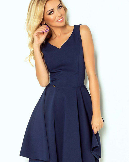 Chic Heart-Neckline Navy Blue Flared Cocktail Dress - Numoco Model 63007