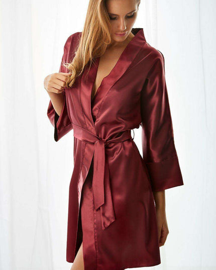 Elegant Satin Kimono Robe with Matching Belt