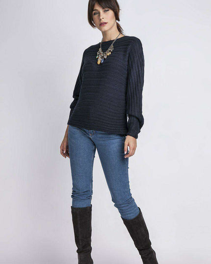 Chic Horizontal Striped Boat Neck Sweater - Cozy Elegance