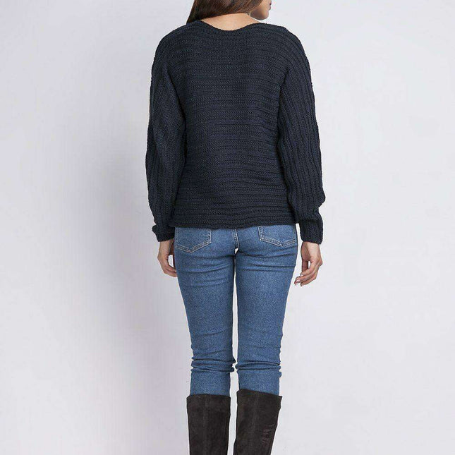 Chic Horizontal Striped Boat Neck Sweater - Cozy Elegance