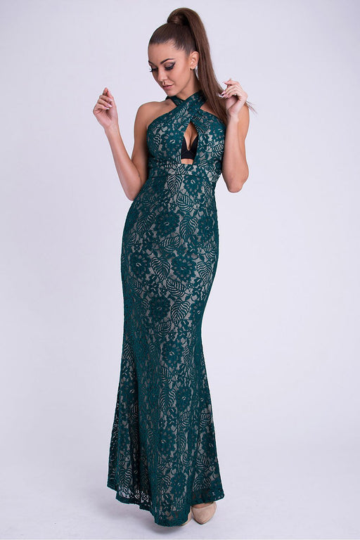 Elegant Lace-Trimmed Evening Gown