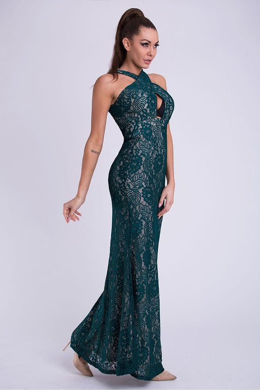 Elegant Lace-Trimmed Evening Gown