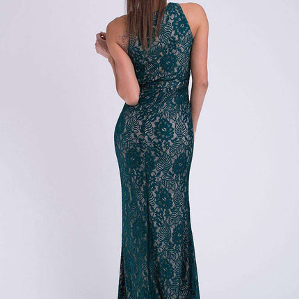 Chic Green Lace-Embellished Evening Dress