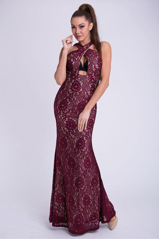 Sultry Burgundy Lace Evening Dress