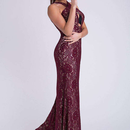 Elegant Burgundy Lace Evening Gown