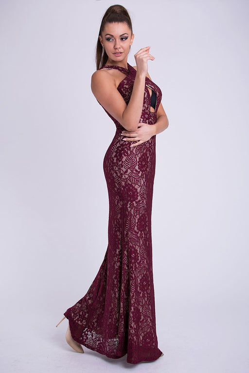 Sultry Burgundy Lace Evening Dress