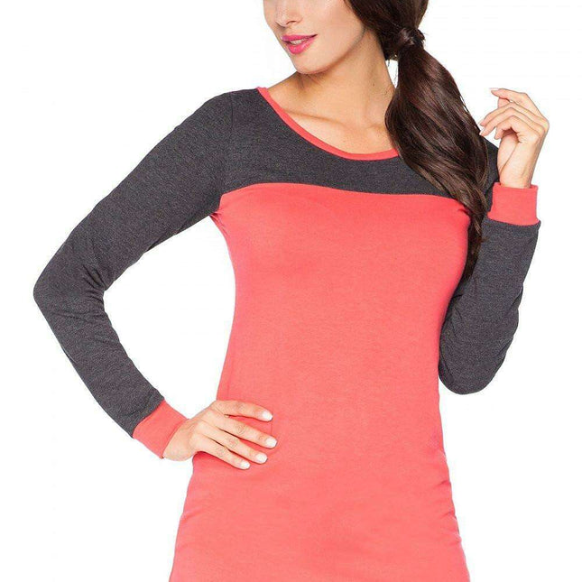 Stylish Color Block Knit Tunic with Gathered Neckline for Activewear