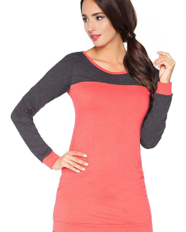 Stylish Color Block Knit Tunic with Gathered Neckline for Activewear