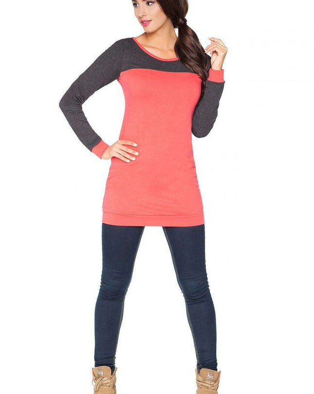 Stylish Color Block Knit Tunic with Gathered Neckline for Activewear