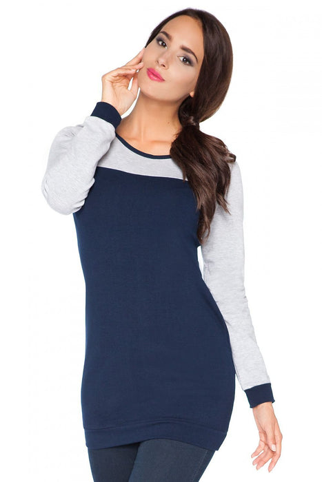 Chic Knit Sportswear Tunic with Gathered Neckline and Color Block Accent