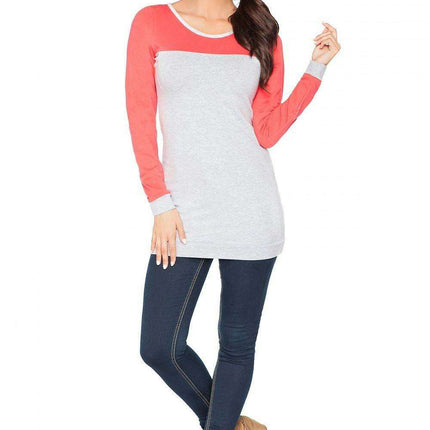 Stylish Color Block Knit Tunic with Gathered Neckline for Activewear