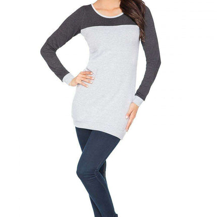 Stylish Color Block Knit Tunic with Gathered Neckline for Activewear