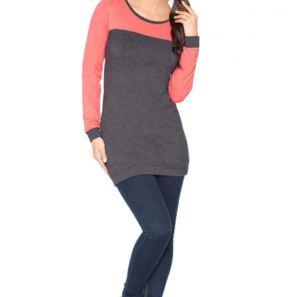 Stylish Color Block Knit Tunic with Gathered Neckline for Activewear