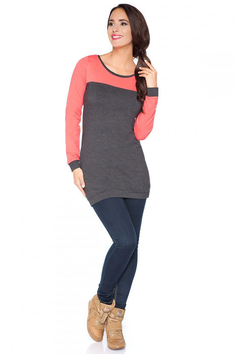 Chic Knit Sportswear Tunic with Gathered Neckline and Color Block Accent