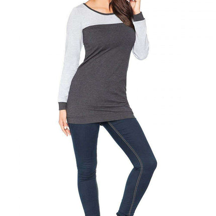 Stylish Color Block Knit Tunic with Gathered Neckline for Activewear