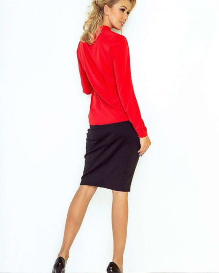 Chic Red Long Sleeve Blouse with Elegant Tie Detail