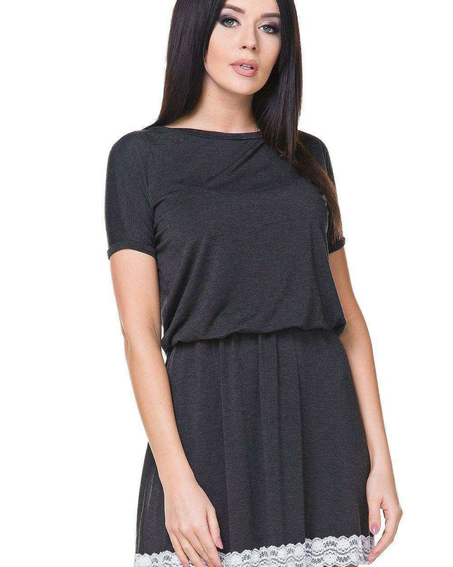 Elegant Lace-Trim Knit Daydress - Tessita Model 76265