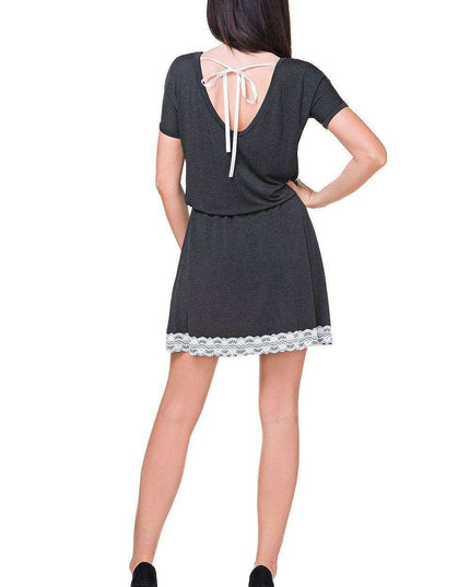 Elegant Lace-Trim Knit Daydress - Tessita Model 76265