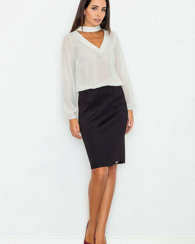 Chic Sash-Embellished Blouse with Unique Cheese Neckline and Fashionable Sleeves