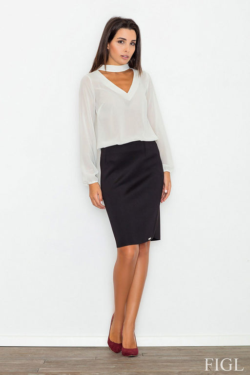 Sophisticated Long Sleeve Blouse with Cheese Neckline and Stylish Sash