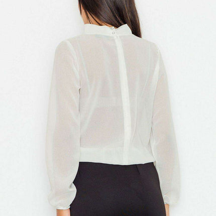 Chic Sash-Embellished Blouse with Unique Cheese Neckline and Fashionable Sleeves