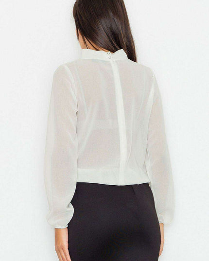 Chic Sash-Embellished Blouse with Unique Cheese Neckline and Fashionable Sleeves