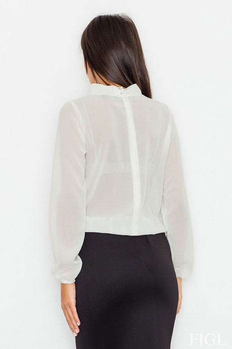 Elegant Long Sleeve Blouse with Cheese Neckline and Decorative Sash