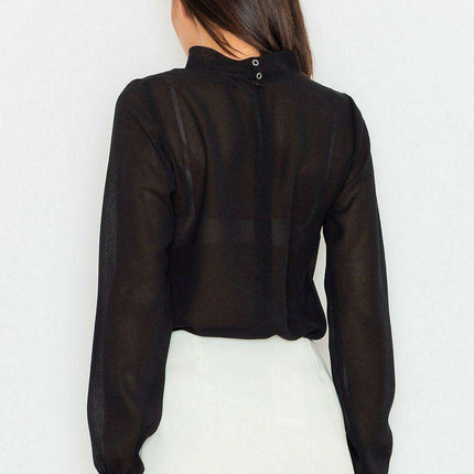 Sophisticated Long Sleeve Blouse with Distinctive Cheese Neckline and Trendy Sash - A Classic Elegance Essential