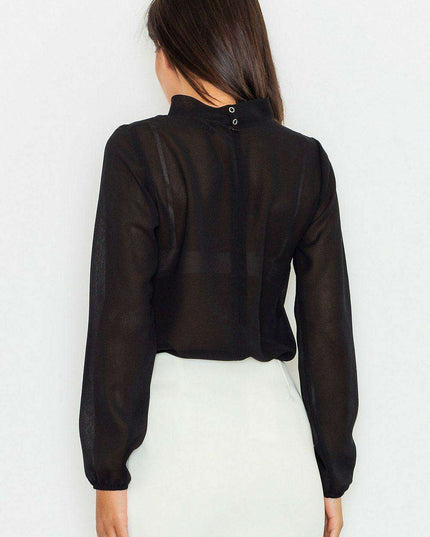 Sophisticated Long Sleeve Blouse with Distinctive Cheese Neckline and Trendy Sash - A Classic Elegance Essential