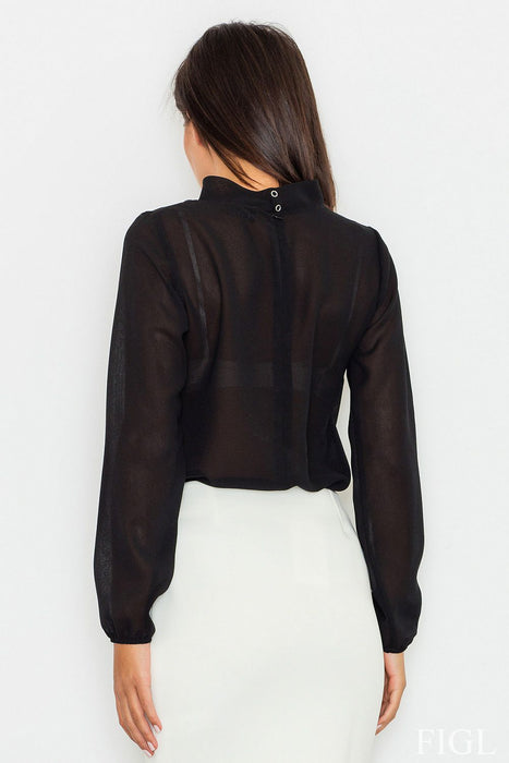 Sleek Cheese Neckline Blouse with Chic Sash and Sophisticated Style