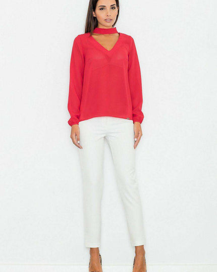 Sophisticated Figl Blouse with Distinctive Neckline and Fashionable Sash - A Timeless Essential for Every Occasion