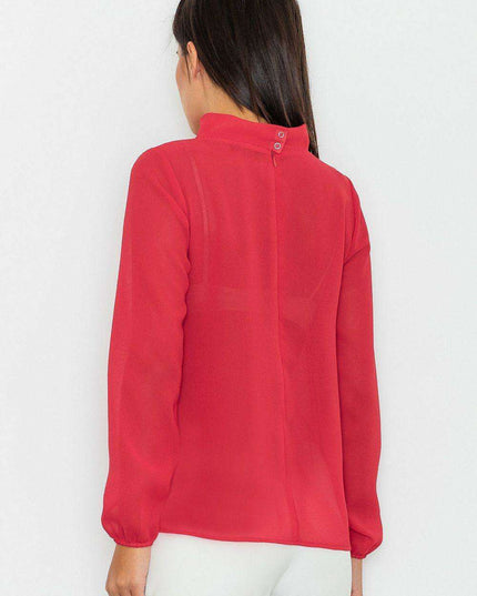 Sophisticated Figl Blouse with Distinctive Neckline and Fashionable Sash - A Timeless Essential for Every Occasion