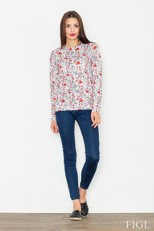 Sophisticated Blooms: Chic Floral Long-Sleeve Women's Sweater