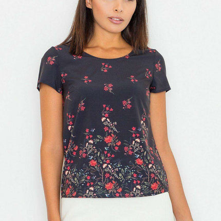 Elegant Floral Stretchy Short Sleeve Top