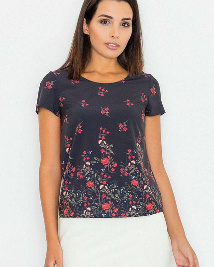 Elegant Floral Stretchy Short Sleeve Top