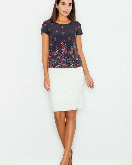 Elegant Floral Stretchy Short Sleeve Top
