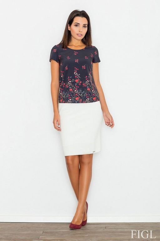 Floral Print Short Sleeve Blouse with Spandex Blend