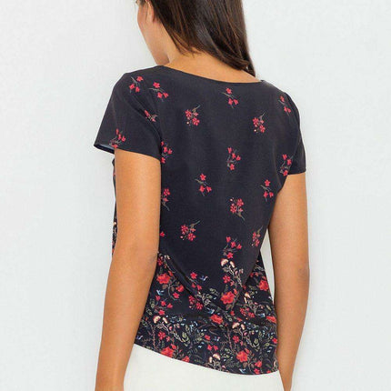 Elegant Floral Stretchy Short Sleeve Top