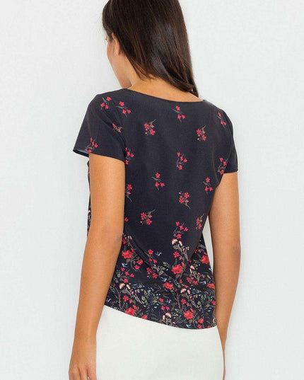 Elegant Floral Stretchy Short Sleeve Top