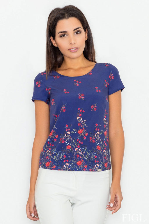 Elegant Floral Print Short Sleeve Top in Polyester-Spandex Blend