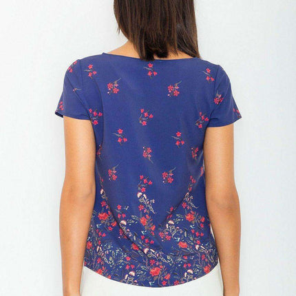 Floral Elegance: Short Sleeve Blouse in Soft Stretch Polyester