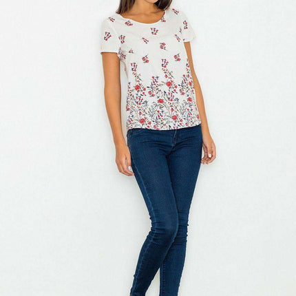 Chic Floral Short Sleeve Blouse in Stretchy Polyester Blend