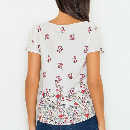 Chic Floral Short Sleeve Blouse in Stretchy Polyester Blend