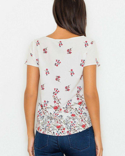 Chic Floral Short Sleeve Blouse in Stretchy Polyester Blend