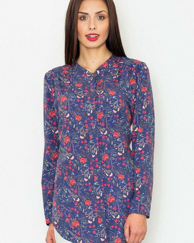 Chic Extended Hem Long-Sleeve Women's Button-Up Top